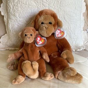 TY Bongo Monkey Beanie Buddy and Bongo Beanie Baby SET 1995/98 Retired NWT